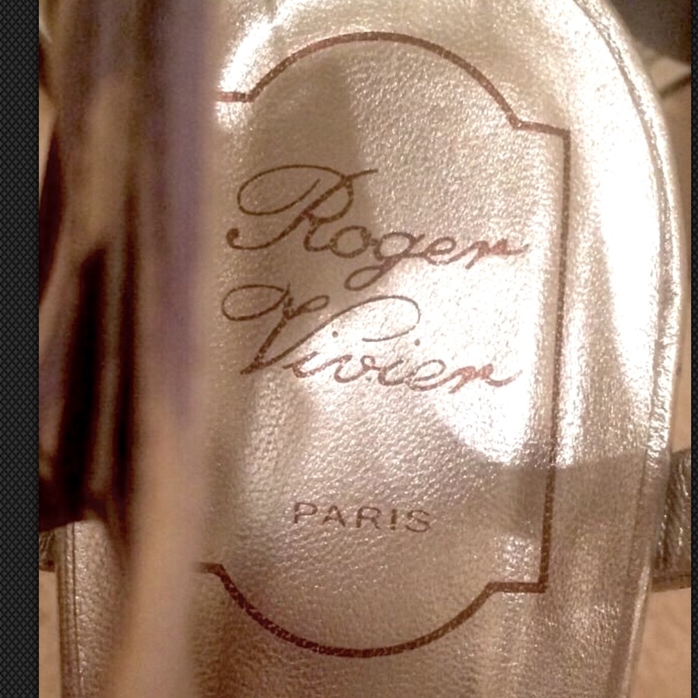 ROGER VIVIER Paris Heel Sandal Navy Lt Blue White Silk Silver US9 EU40 Italy NEW - Picture 2 of 7